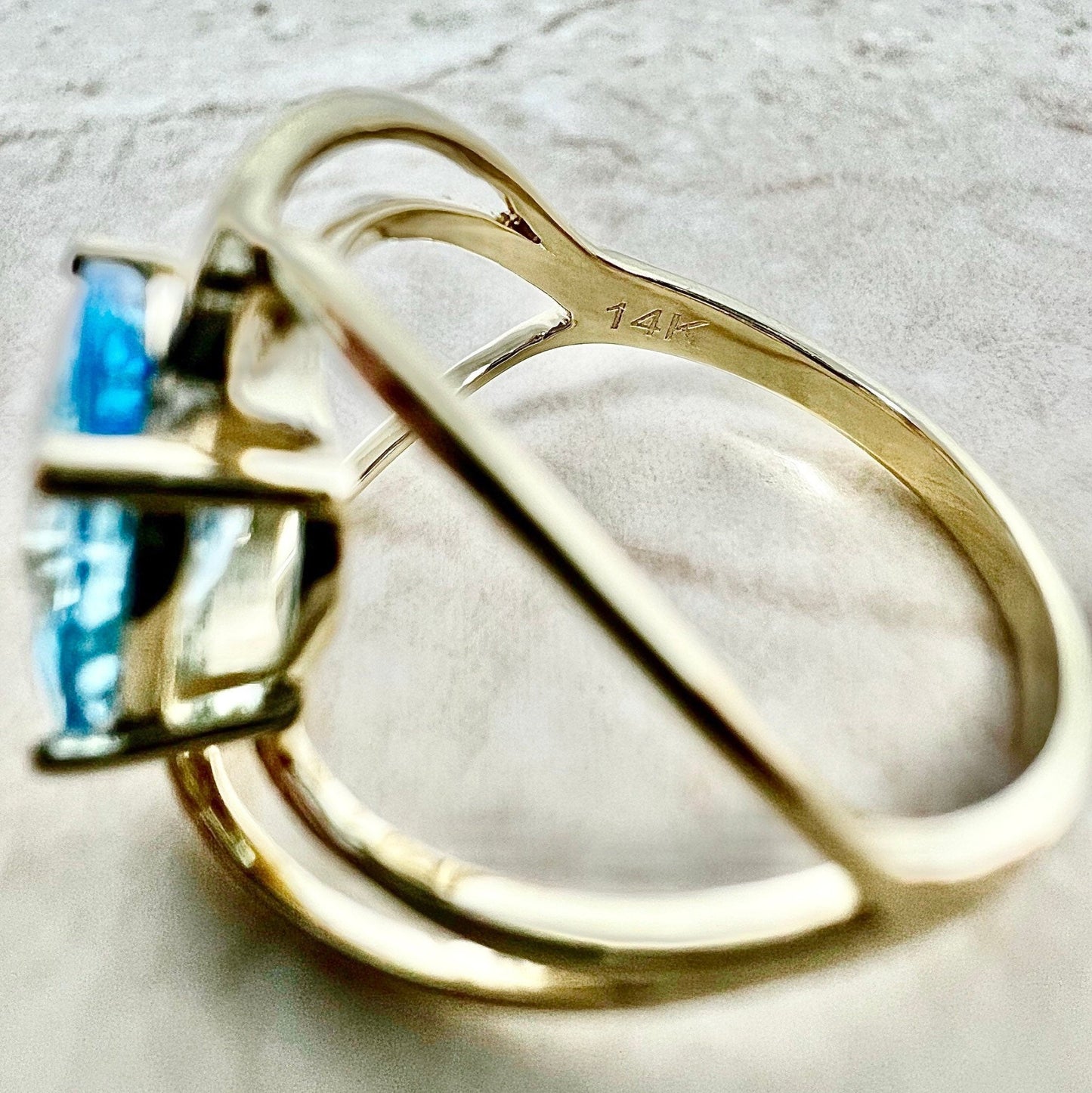 14 Karat Yellow Gold Swiss Blue Topaz Solitaire Cocktail Ring - WeilJewelry