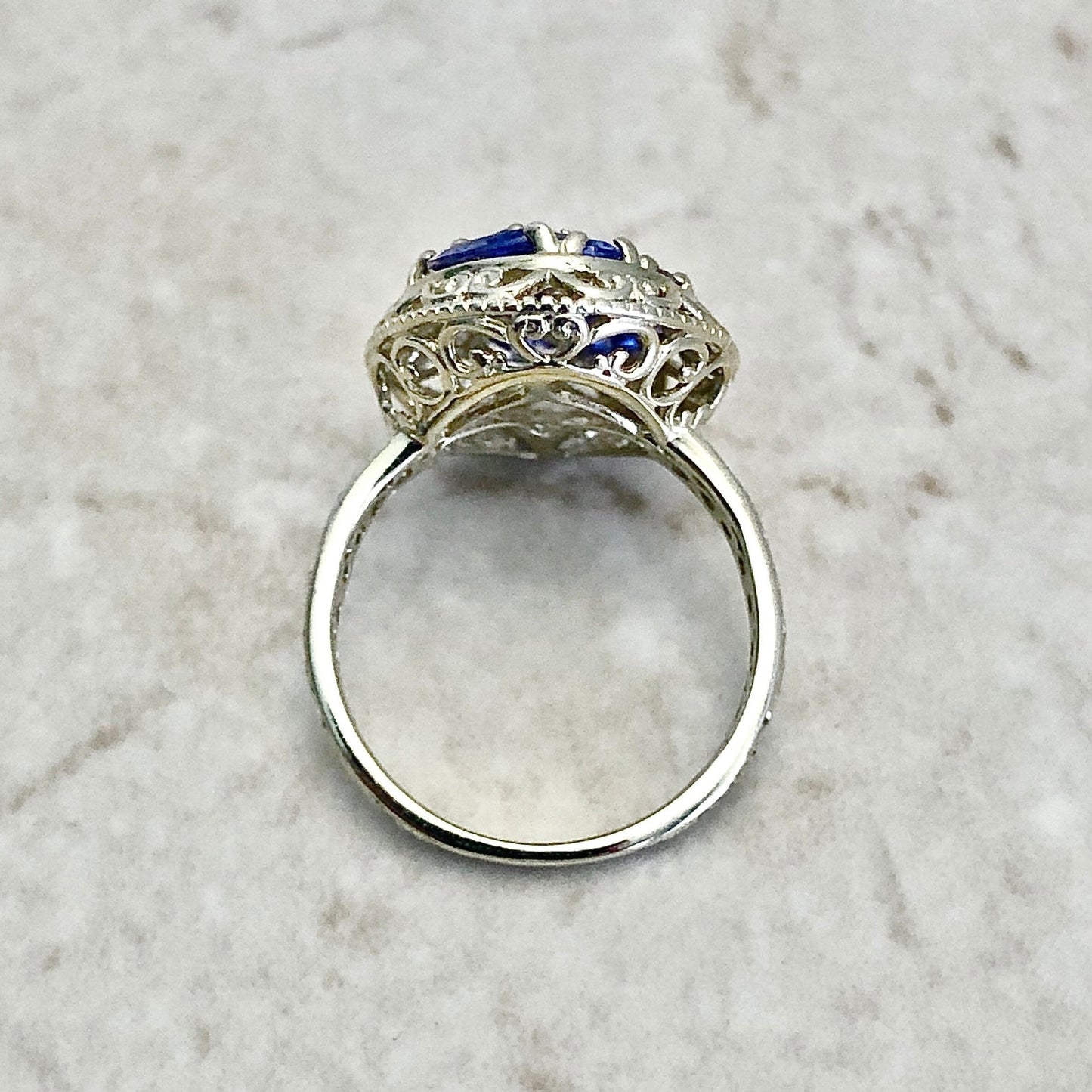 14K Yellow Gold Tanzanite Cocktail Ring - December Birthstone - Birthday Gift - Antique Style Filigree Ring - Size 7 US