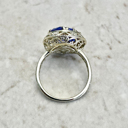 14K Yellow Gold Tanzanite Cocktail Ring - December Birthstone - Birthday Gift - Antique Style Filigree Ring - Size 7 US