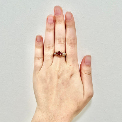 14K 3 Stone Ruby Ring - Yellow Gold Oval Ruby Ring - Natural Ruby Ring - July Birthstone Ring - Ruby Cocktail Ring - 14K Gold 3 Stone Ring