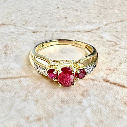 14K 3 Stone Ruby Ring - Yellow Gold Oval Ruby Ring - Natural Ruby Ring - July Birthstone Ring - Ruby Cocktail Ring - 14K Gold 3 Stone Ring