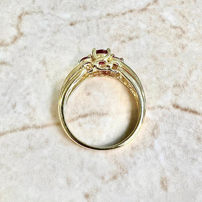 14K 3 Stone Ruby Ring - Yellow Gold Oval Ruby Ring - Natural Ruby Ring - July Birthstone Ring - Ruby Cocktail Ring - 14K Gold 3 Stone Ring