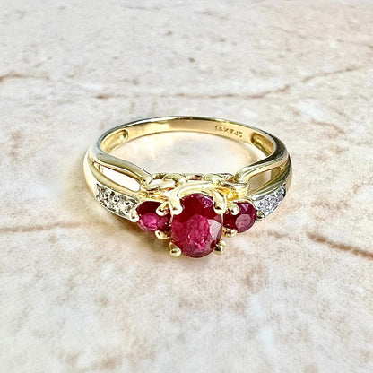 14K 3 Stone Ruby Ring - Yellow Gold Oval Ruby Ring - Natural Ruby Ring - July Birthstone Ring - Ruby Cocktail Ring - 14K Gold 3 Stone Ring