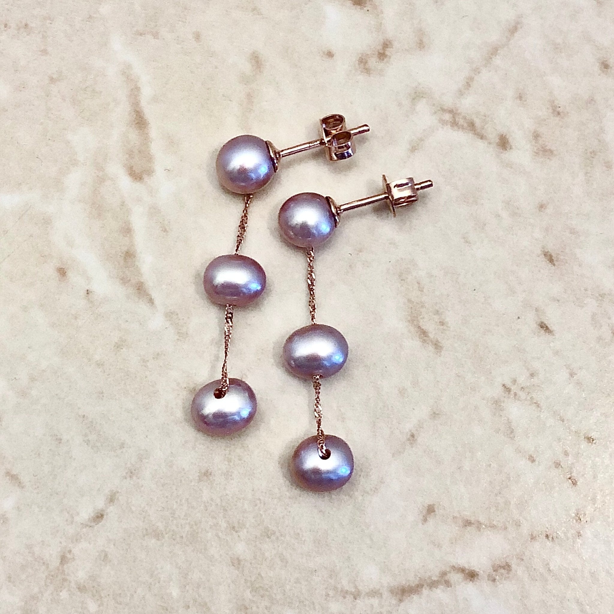 Earrings with Diamonds and Pearls in Rose Gold | KLENOTA