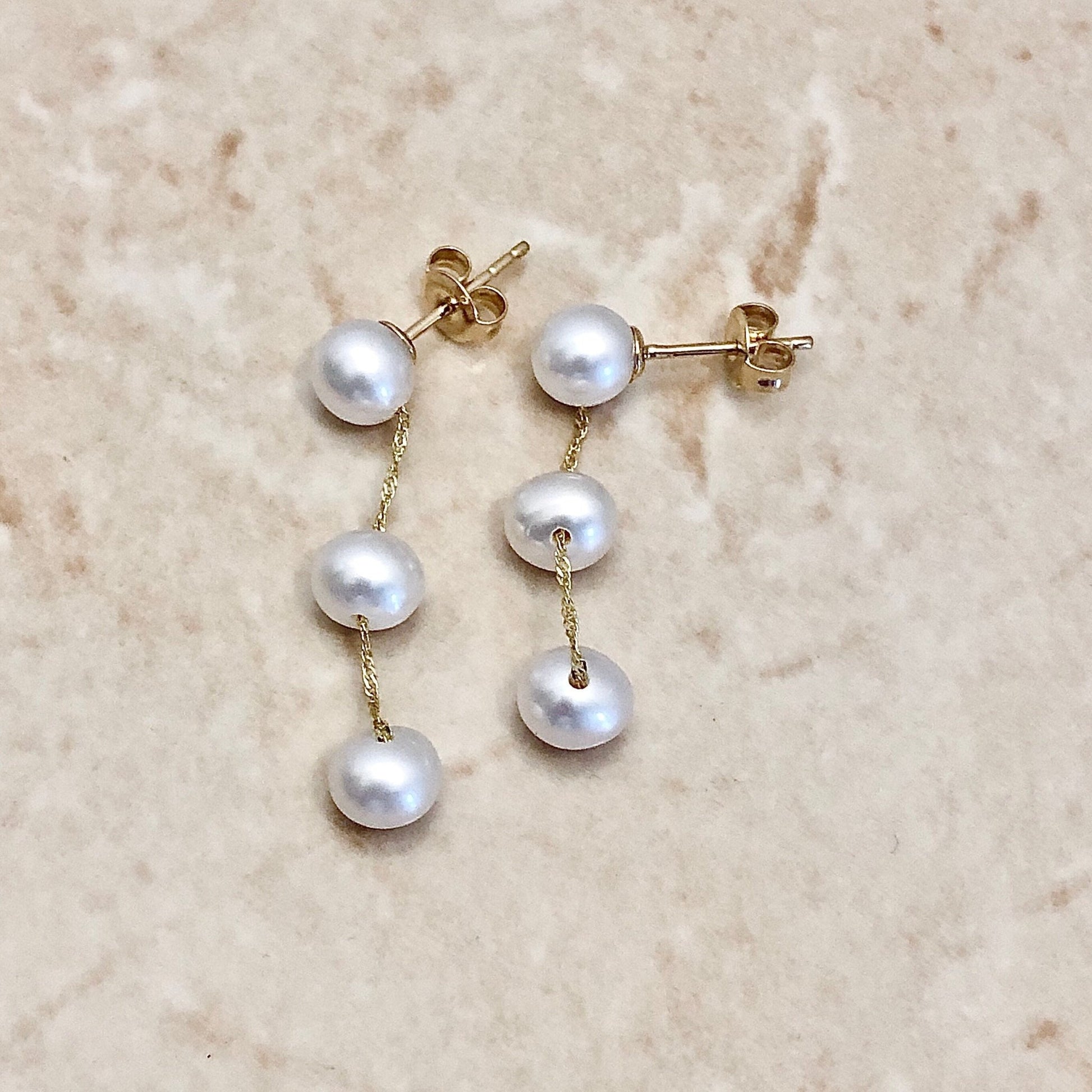 14K Tin Cup Pearl Drop Earrings - Yellow Gold Genuine Pearl Earrings - Birthday Gift - June Birthstone - Best Gift For Her - Jewelry Sale