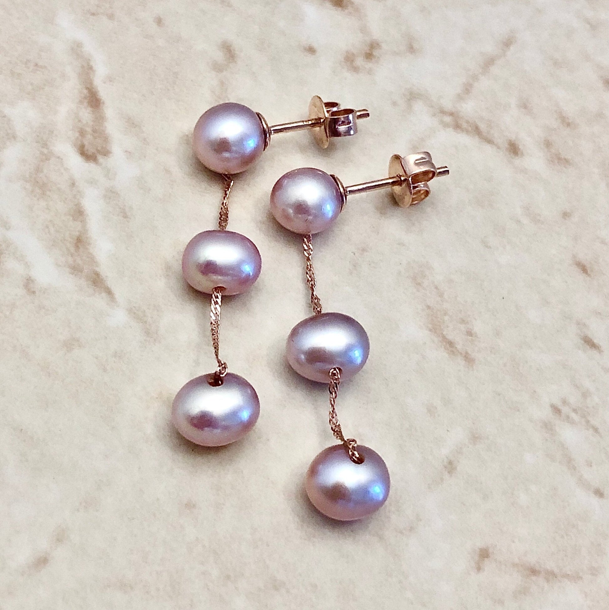 14K Tin Cup Pearl Drop Earrings - Rose Gold Genuine Pink Pearl Earrings - Birthday Gift - June Birthstone - Best Gift For Her - Jewelry Sale