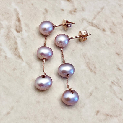 14 Karat Rose Gold Pink Pearl Tin - Cup - Pearl Drop Earrings - WeilJewelry