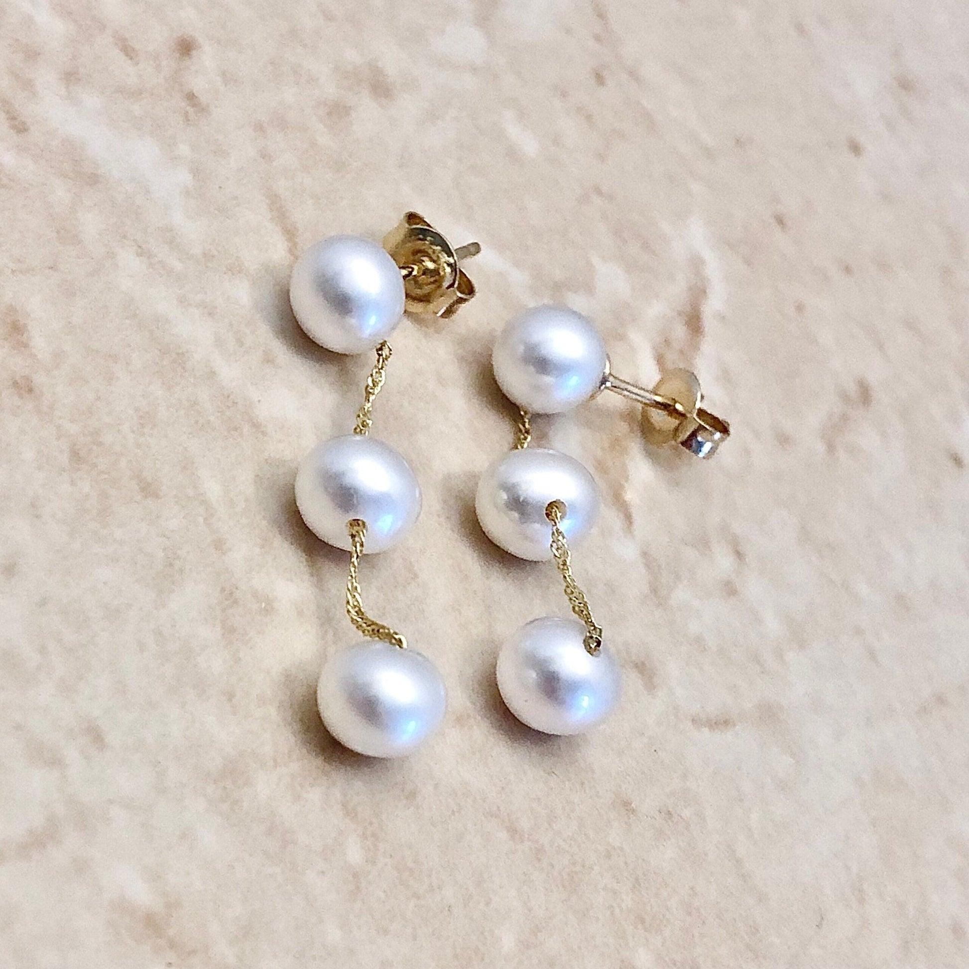 14K Tin Cup Pearl Drop Earrings - Yellow Gold Genuine Pearl Earrings - Birthday Gift - June Birthstone - Best Gift For Her - Jewelry Sale