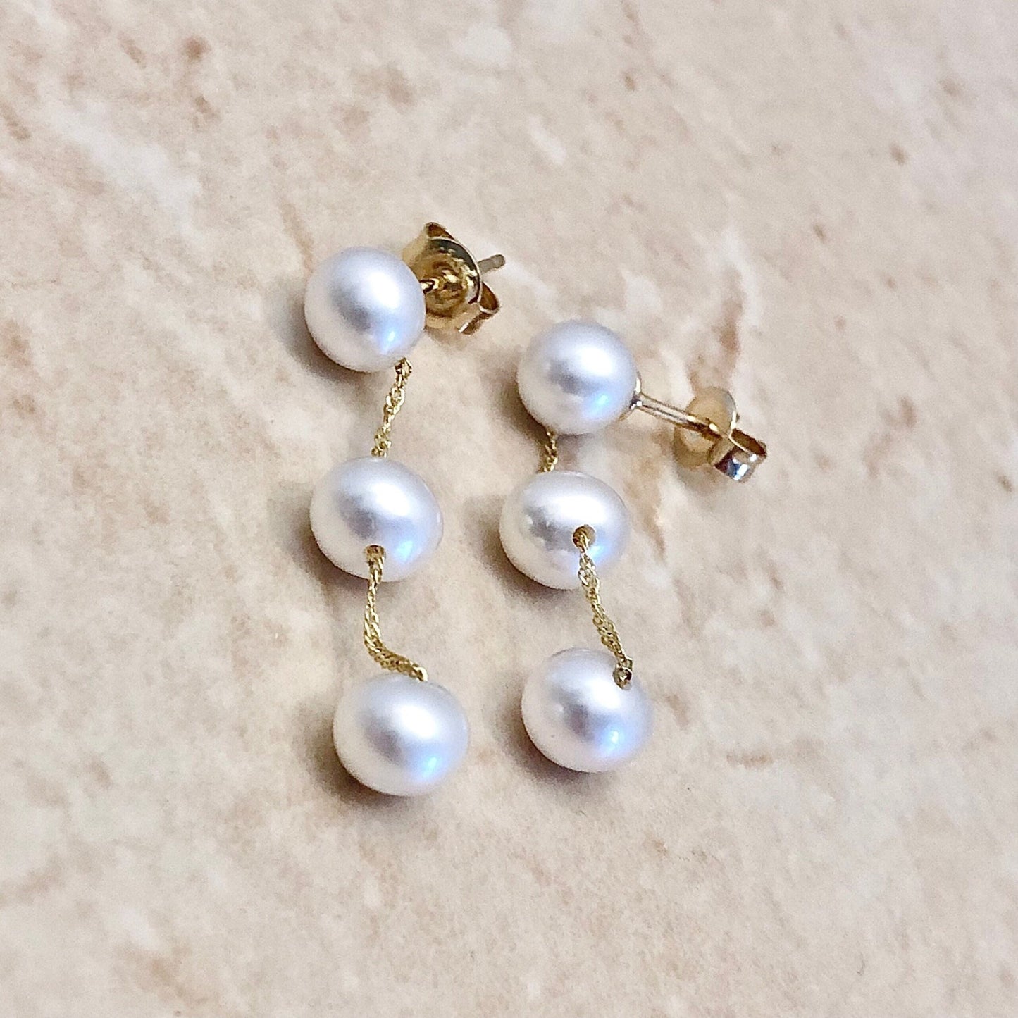 14 Karat Yellow Gold White Pearl Tin - Cup - Pearl Drop Earrings - WeilJewelry