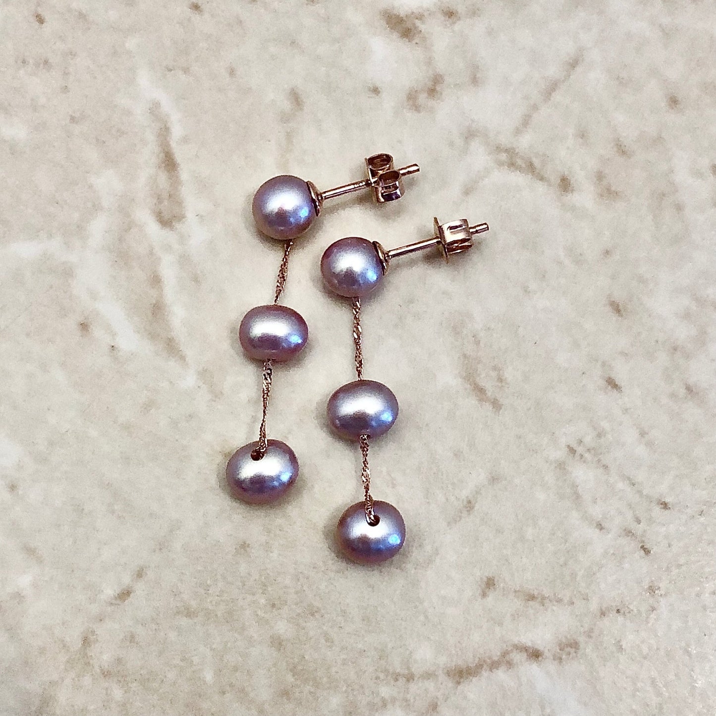 14 Karat Rose Gold Pink Pearl Tin-Cup-Pearl Drop Earrings
