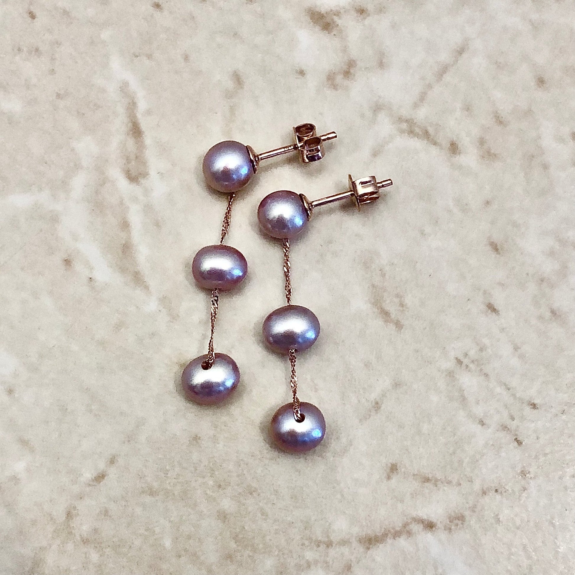 14 Karat Rose Gold Pink Pearl Tin - Cup - Pearl Drop Earrings - WeilJewelry