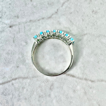 14K Gold Turquoise Band Ring - Yellow Gold Turquoise Ring - Stackable Ring - December Birthstone - Best Gift For Her - Birthday Gift