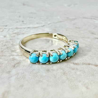 14K Gold Turquoise Band Ring - Yellow Gold Turquoise Ring - Stackable Ring - December Birthstone - Best Gift For Her - Birthday Gift