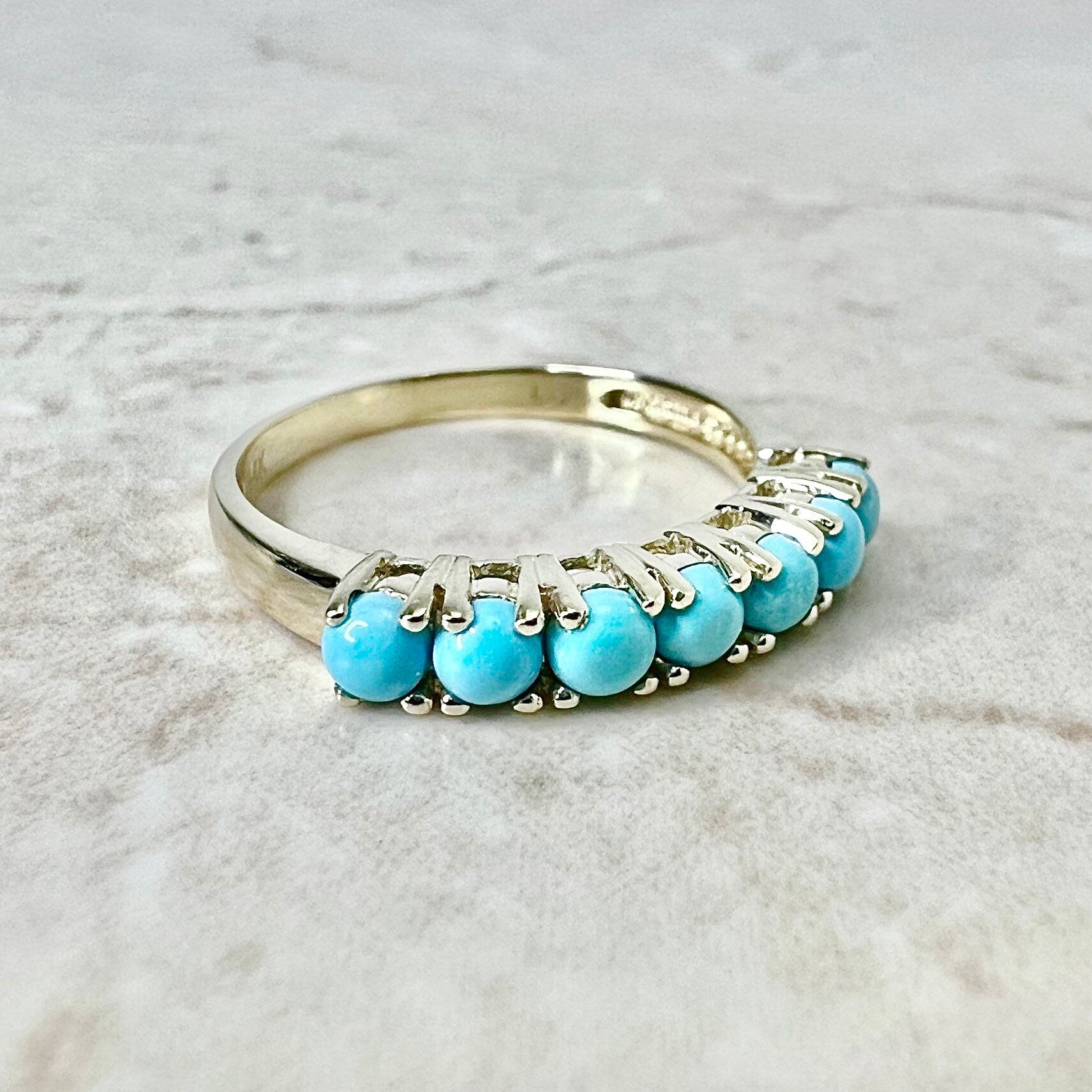 14 Karat Yellow Gold Turquoise Band Ring - WeilJewelry