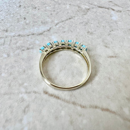 14K Gold Turquoise Band Ring - Yellow Gold Turquoise Ring - Stackable Ring - December Birthstone - Best Gift For Her - Birthday Gift