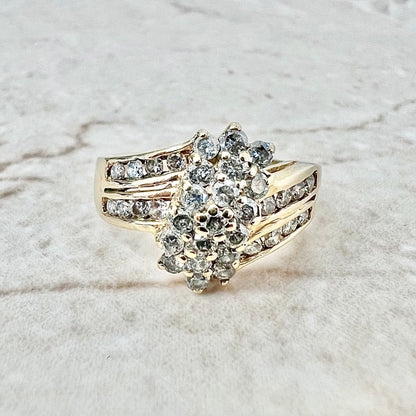 14K Diamond Cluster Ring 0.85 CTTW - Yellow Gold Diamond Cocktail Ring - Engagement Ring - Bypass Anniversary Ring - Best Gift For Her
