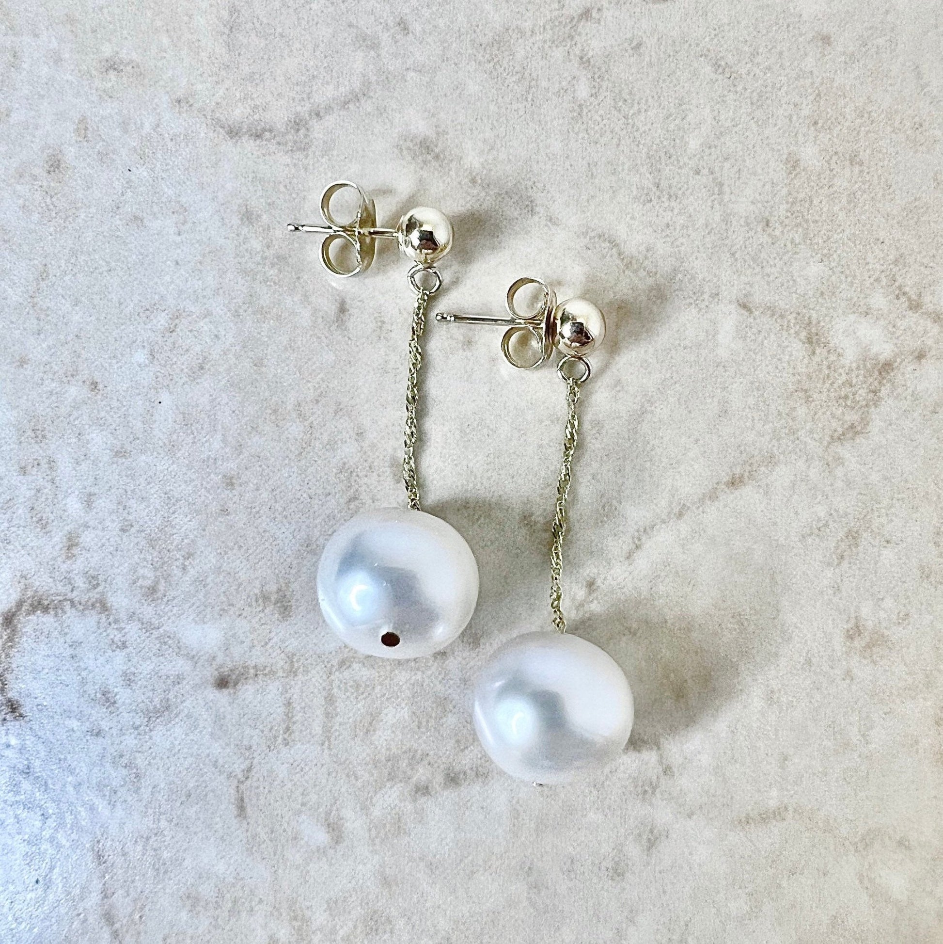 14K White Pearl Drop Earrings - Yellow Gold Genuine Pearl Earrings - Birthday Gift - June Birthstone - Best Gift For Her - Jewelry sale