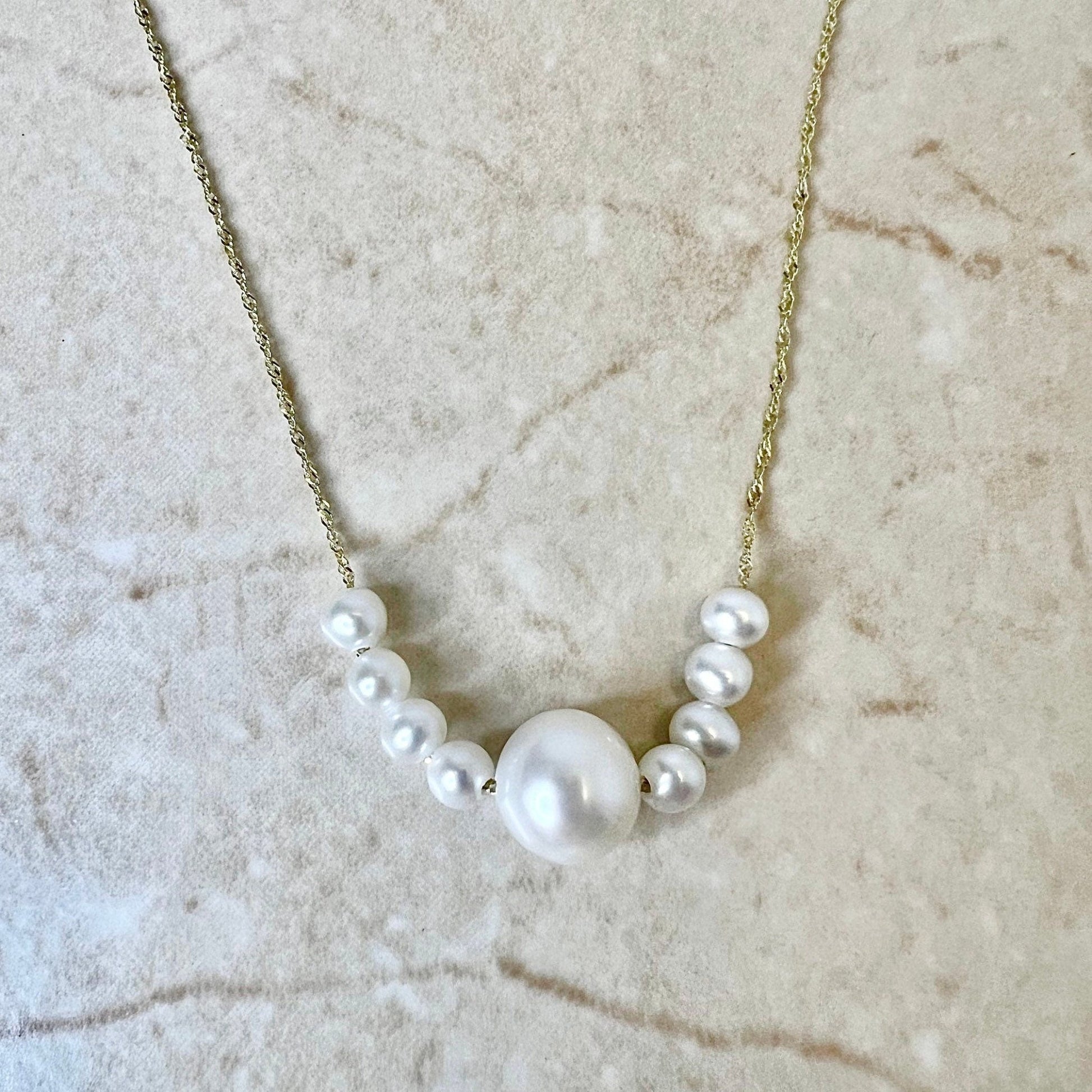 14K White Pearl Pendant Necklace - Yellow Gold Genuine Pearl Necklace - Freshwater Pearl - Birthday Gift - June Birthstone - Holiday Gift