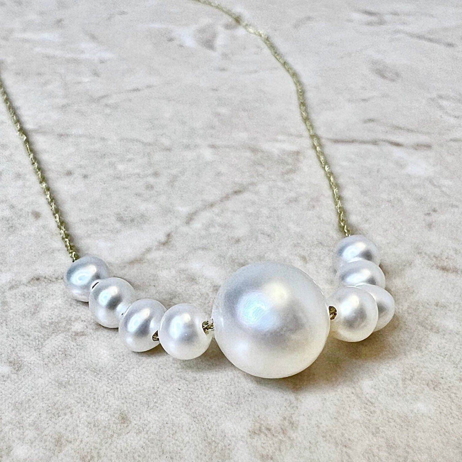 14K White Pearl Pendant Necklace - Yellow Gold Genuine Pearl Necklace - Freshwater Pearl - Birthday Gift - June Birthstone - Holiday Gift