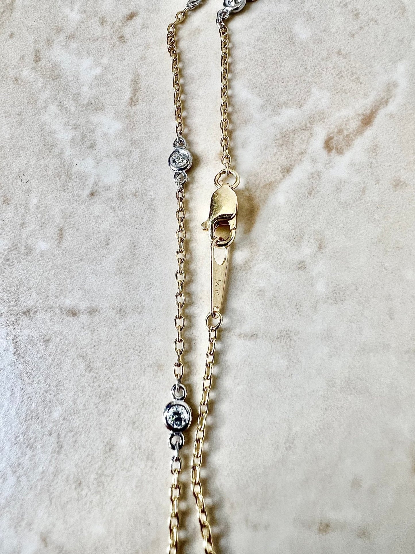 1/2 CTTW Diamond By The Yard Necklace - Diamond Station Necklace - 14 Karat Two Tone Gold - Adjustable 16-18-20“ - Birthday Gift