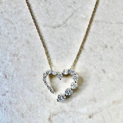 14K Diamond Heart Pendant Necklace - Yellow Gold Diamond Necklace - Heart Necklace - Diamond Pendant - Christmas Best Gifts For Her