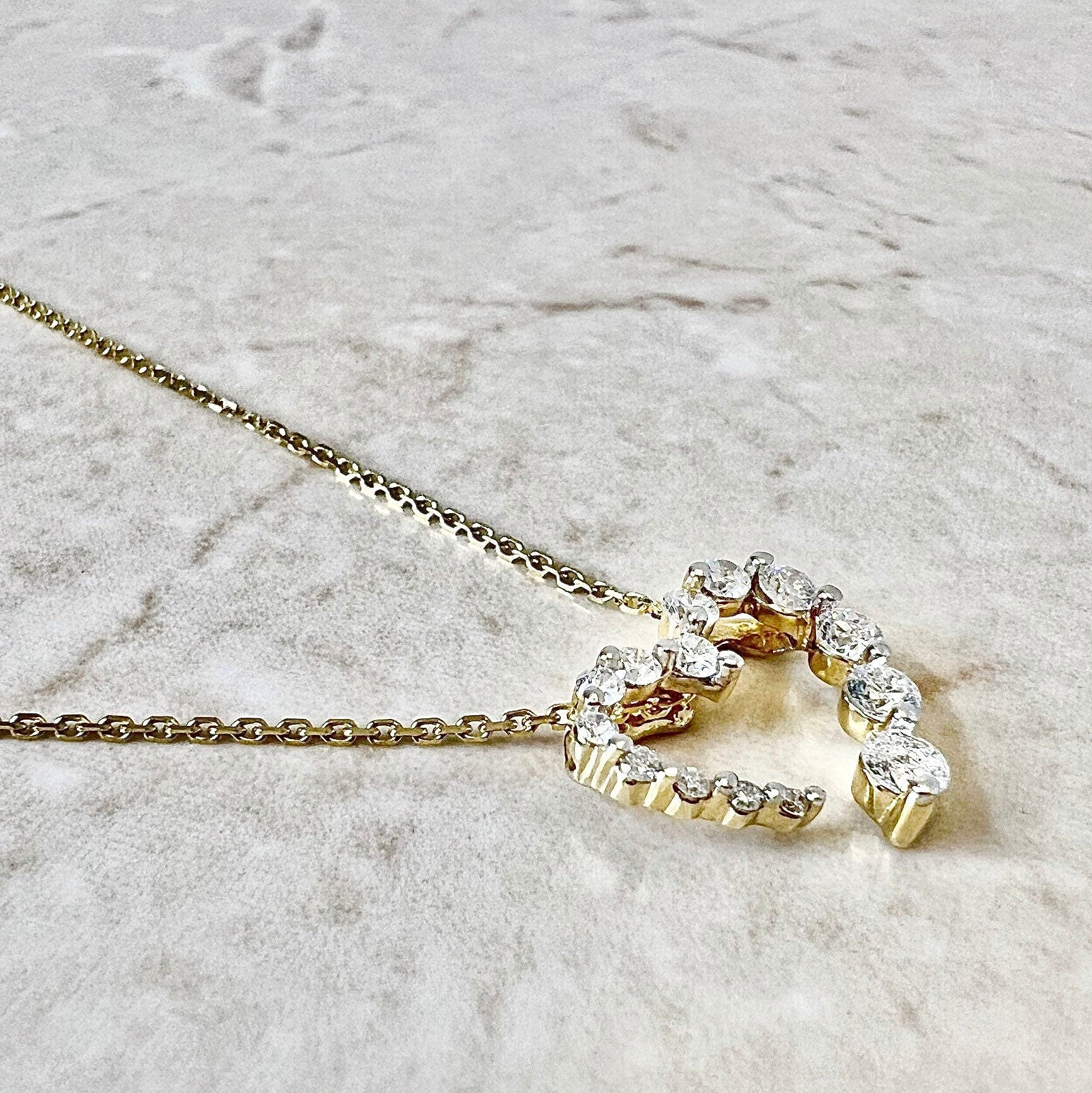14K Diamond Heart Pendant Necklace - Yellow Gold Diamond Necklace - Heart Necklace - Diamond Pendant - Christmas Best Gifts For Her