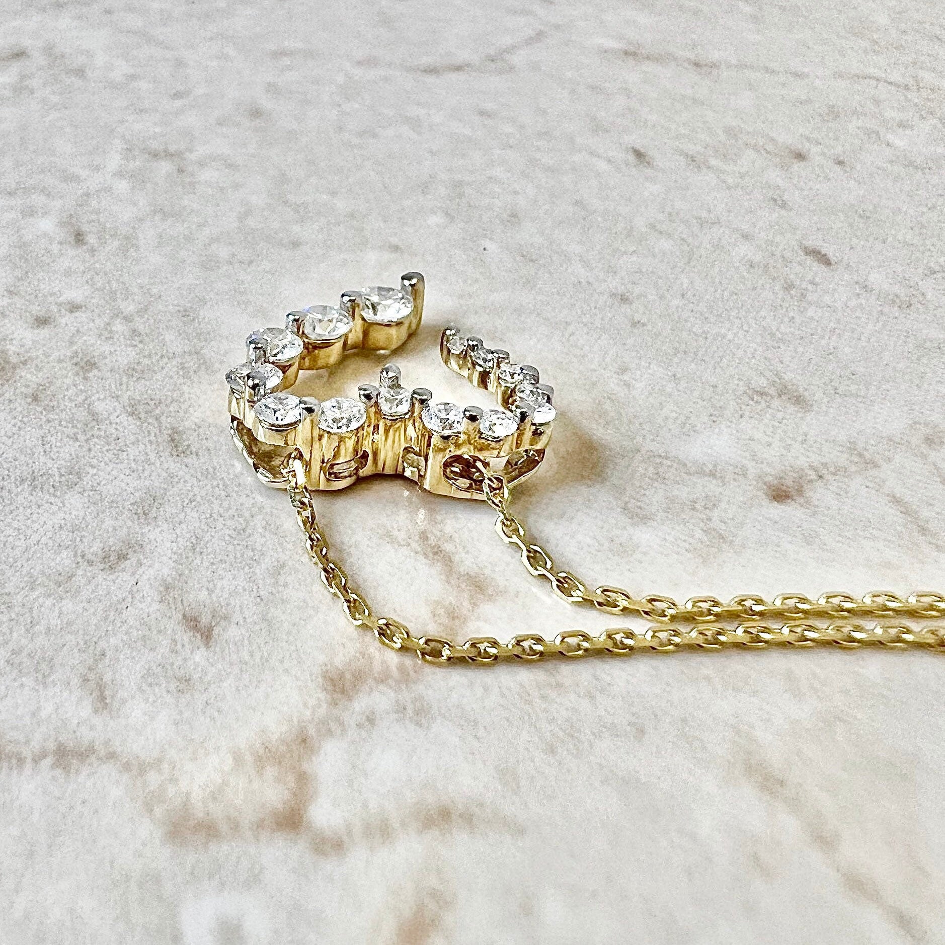 14K Diamond Heart Pendant Necklace - Yellow Gold Diamond Necklace - Heart Necklace - Diamond Pendant - Christmas Best Gifts For Her