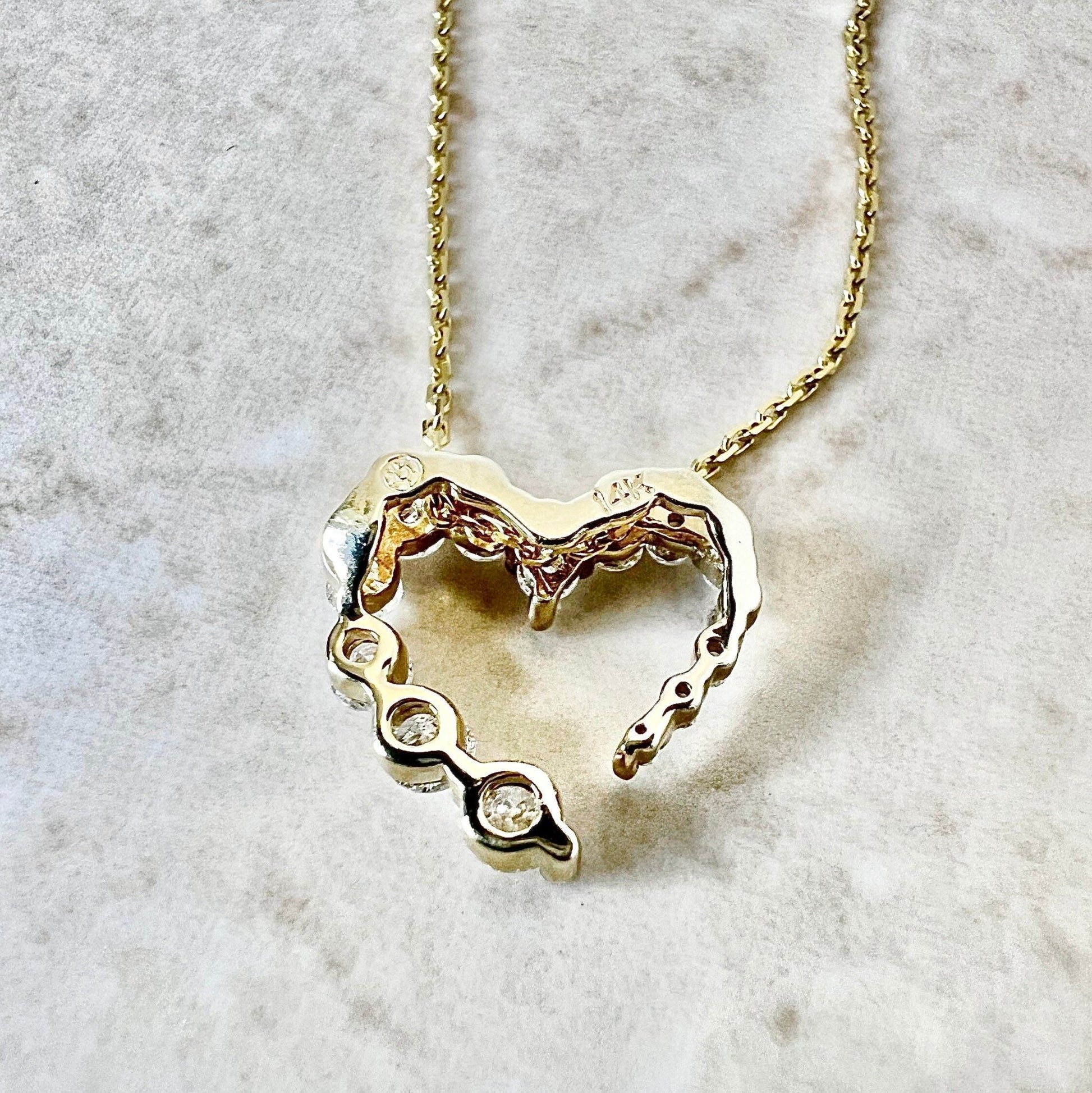 14K Diamond Heart Pendant Necklace - Yellow Gold Diamond Necklace - Heart Necklace - Diamond Pendant - Christmas Best Gifts For Her