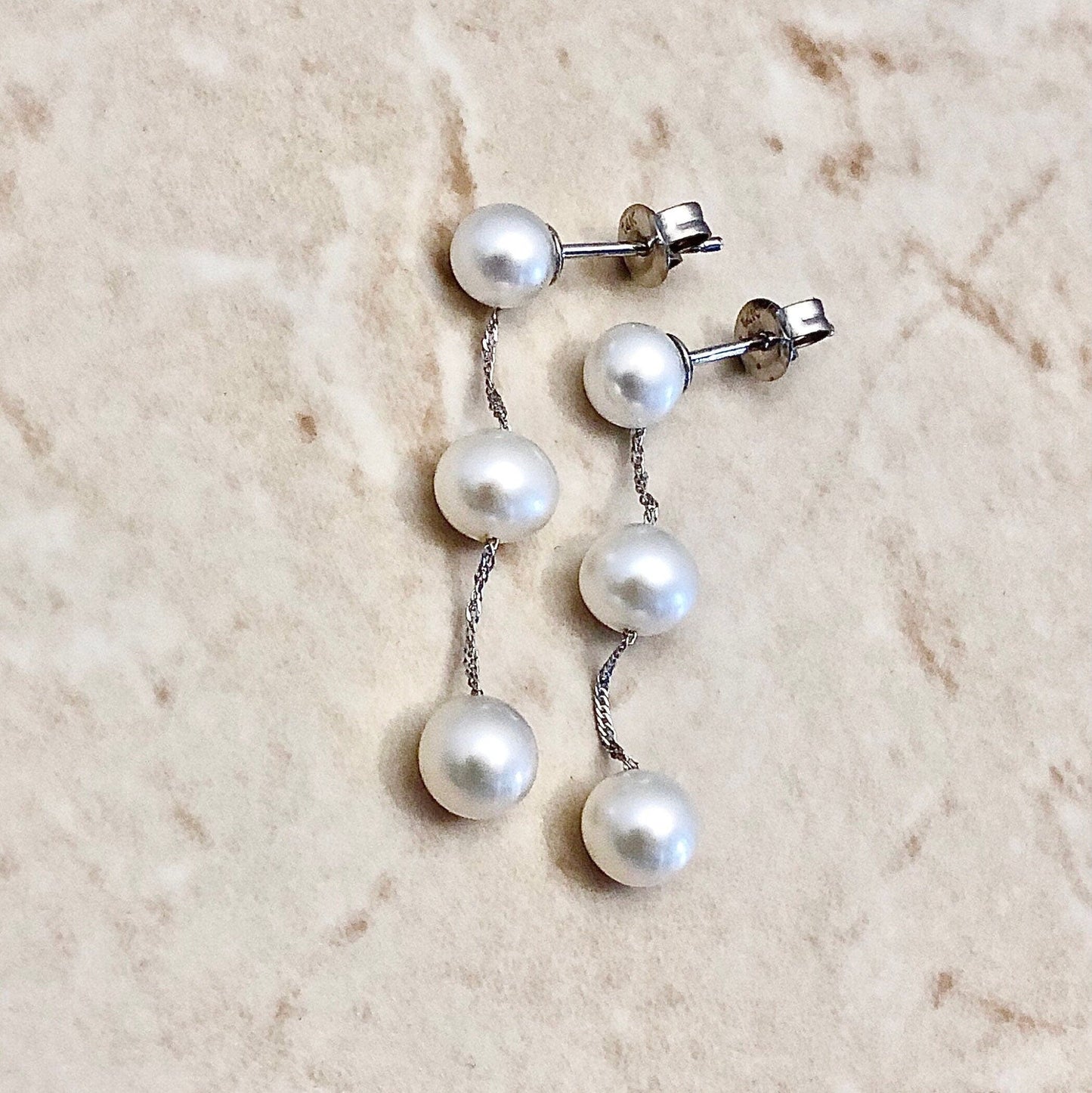 14K Tin Cup Pearl Drop Earrings - White Gold Genuine Pearl Earrings - Birthday Gift - June Birthstone - Best Gift For Her - Jewelry Sale