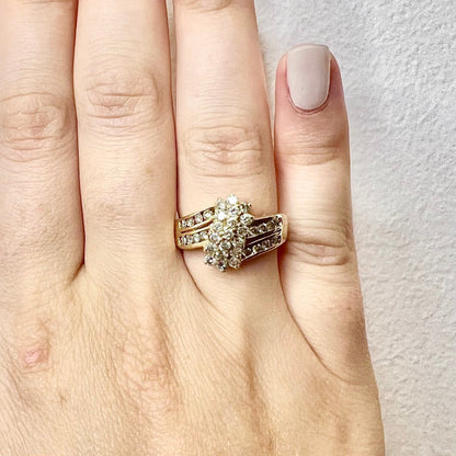 14K Yellow Gold Waterfall 0.85 Carat Diamond Cluster Ring - WeilJewelry