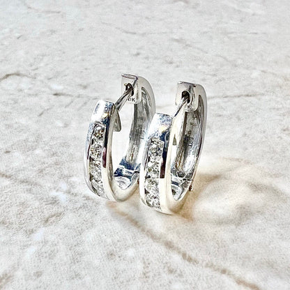 18K Diamond Huggie Hoop Earrings 0.50 CTTW - White Gold Graduating Diamond Earrings - Huggie Earrings - April Birthstone -Best Gifts For Her