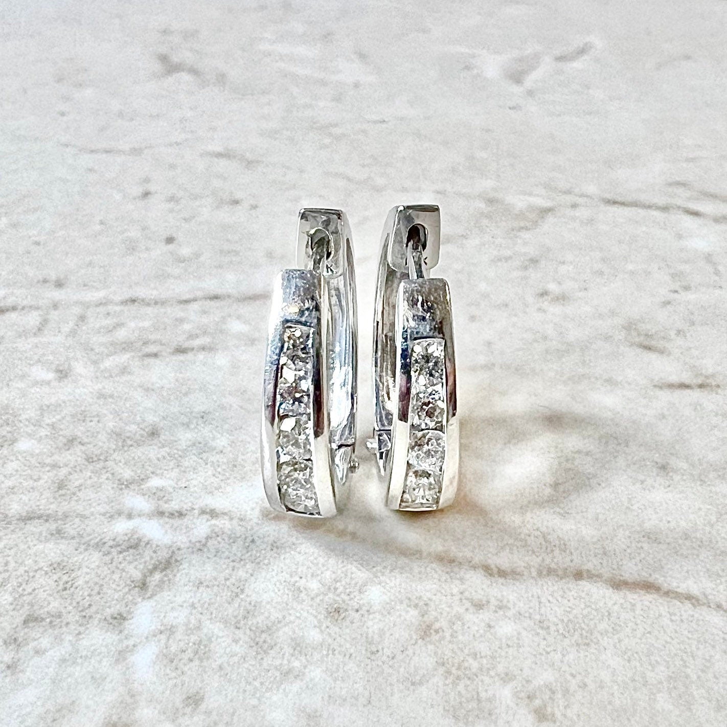 18K Diamond Huggie Hoop Earrings 0.50 CTTW - White Gold Graduating Diamond Earrings - Huggie Earrings - April Birthstone -Best Gifts For Her