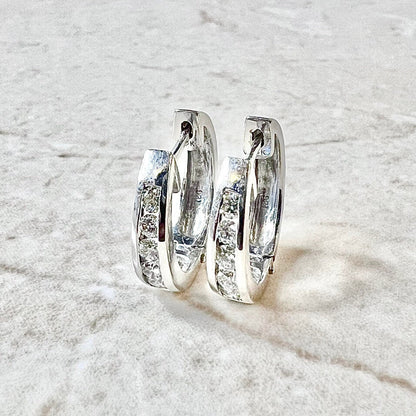 18K Diamond Huggie Hoop Earrings 0.50 CTTW - White Gold Graduating Diamond Earrings - Huggie Earrings - April Birthstone -Best Gifts For Her