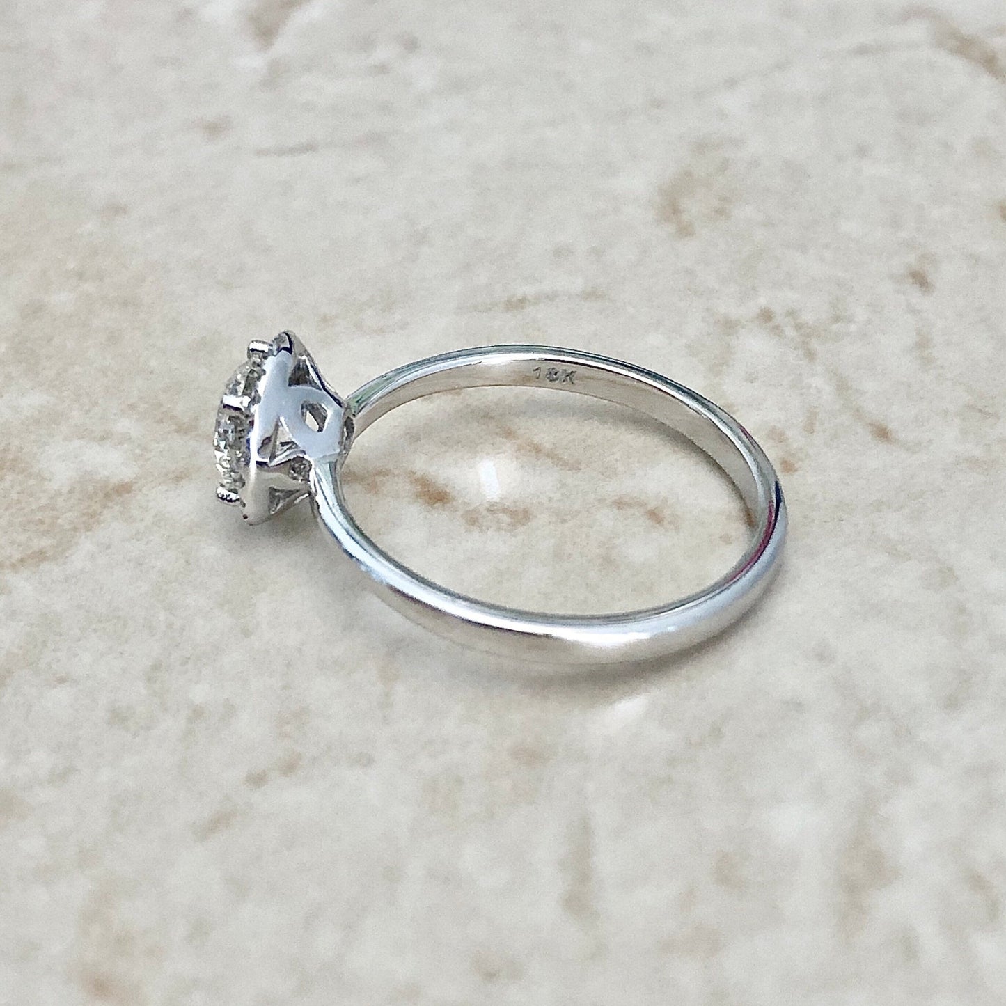 18K Round Diamond Halo Engagement Ring Diamond Engagement Ring - 18K White Gold Diamond Solitaire Ring - Promise Ring - Anniversary Ring