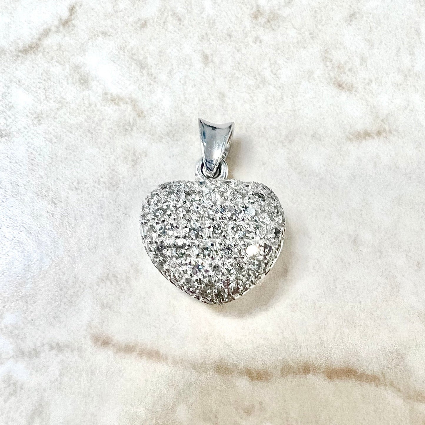 18 Karat White Gold 3/4 Carat Pave Diamond Heart Pendant - WeilJewelry