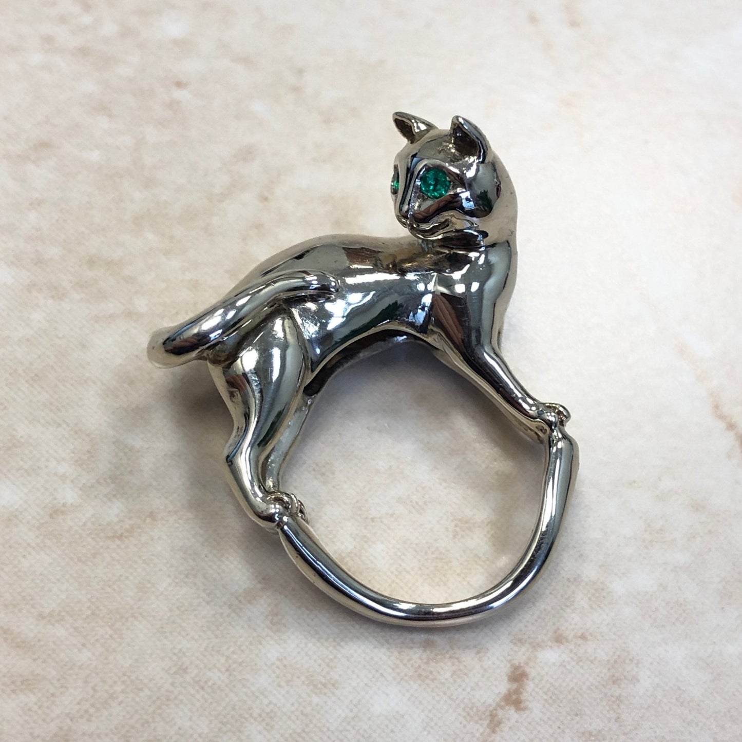 18K Emerald Cat Ring By Carvin French - Cat Jewelry - Animal Jewelry - White Gold - Cocktail Ring - Statement Ring - Emerald Ring - Size 6