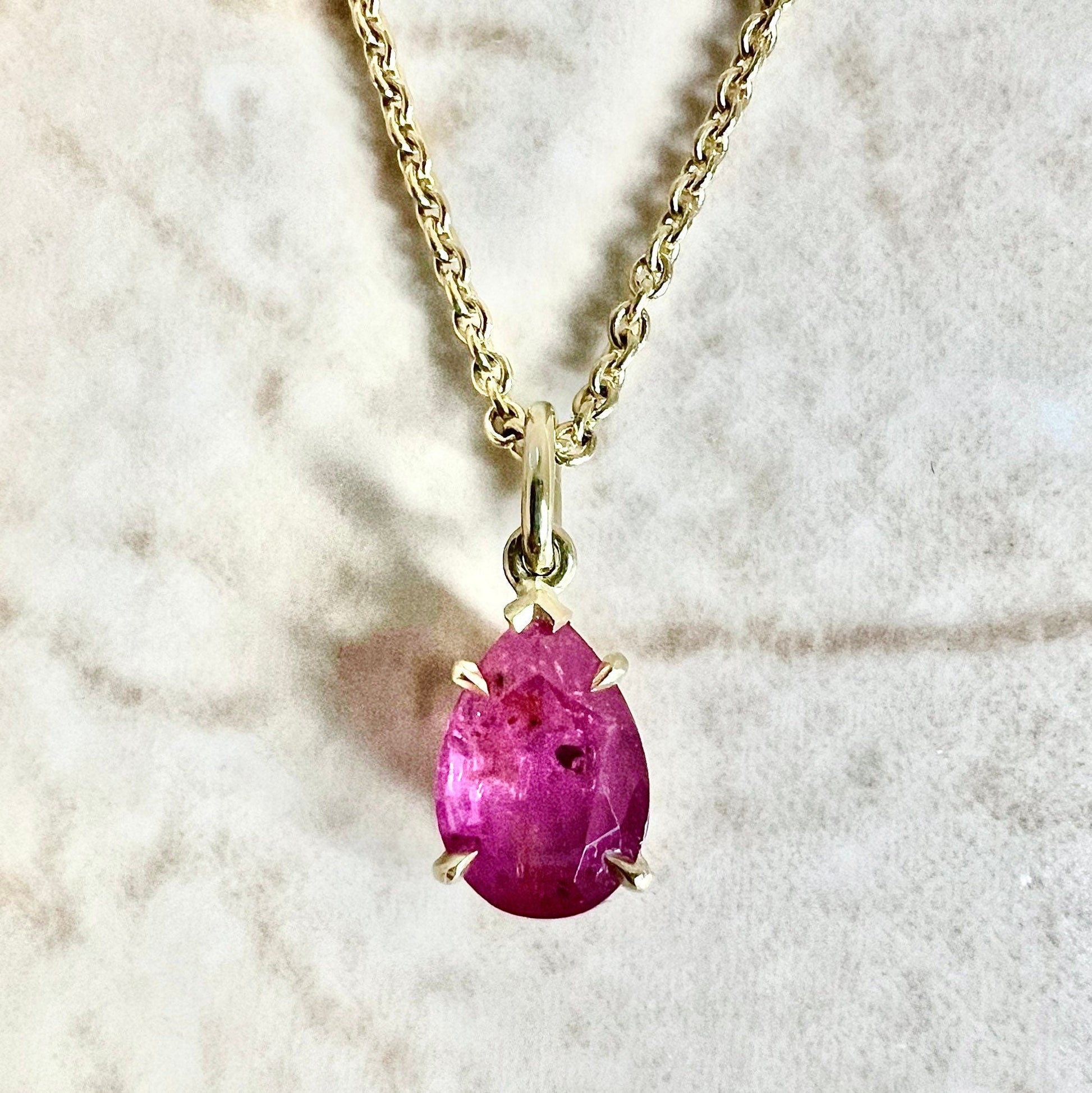 18K Untreated Ruby Pendant Necklace - Yellow Gold Pear Shape Ruby Necklace - Ruby Solitaire Necklace -Natural Ruby Pendant-Black Friday Sale