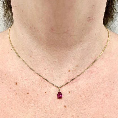 18 Karat Yellow Gold 1.10 Carat Untreated Pear Shape Ruby Solitaire Pendant Necklace - WeilJewelry