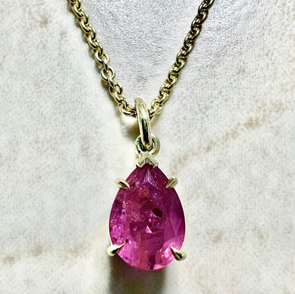 18K Untreated Ruby Pendant Necklace - Yellow Gold Pear Shape Ruby Necklace - Ruby Solitaire Necklace -Natural Ruby Pendant-Black Friday Sale