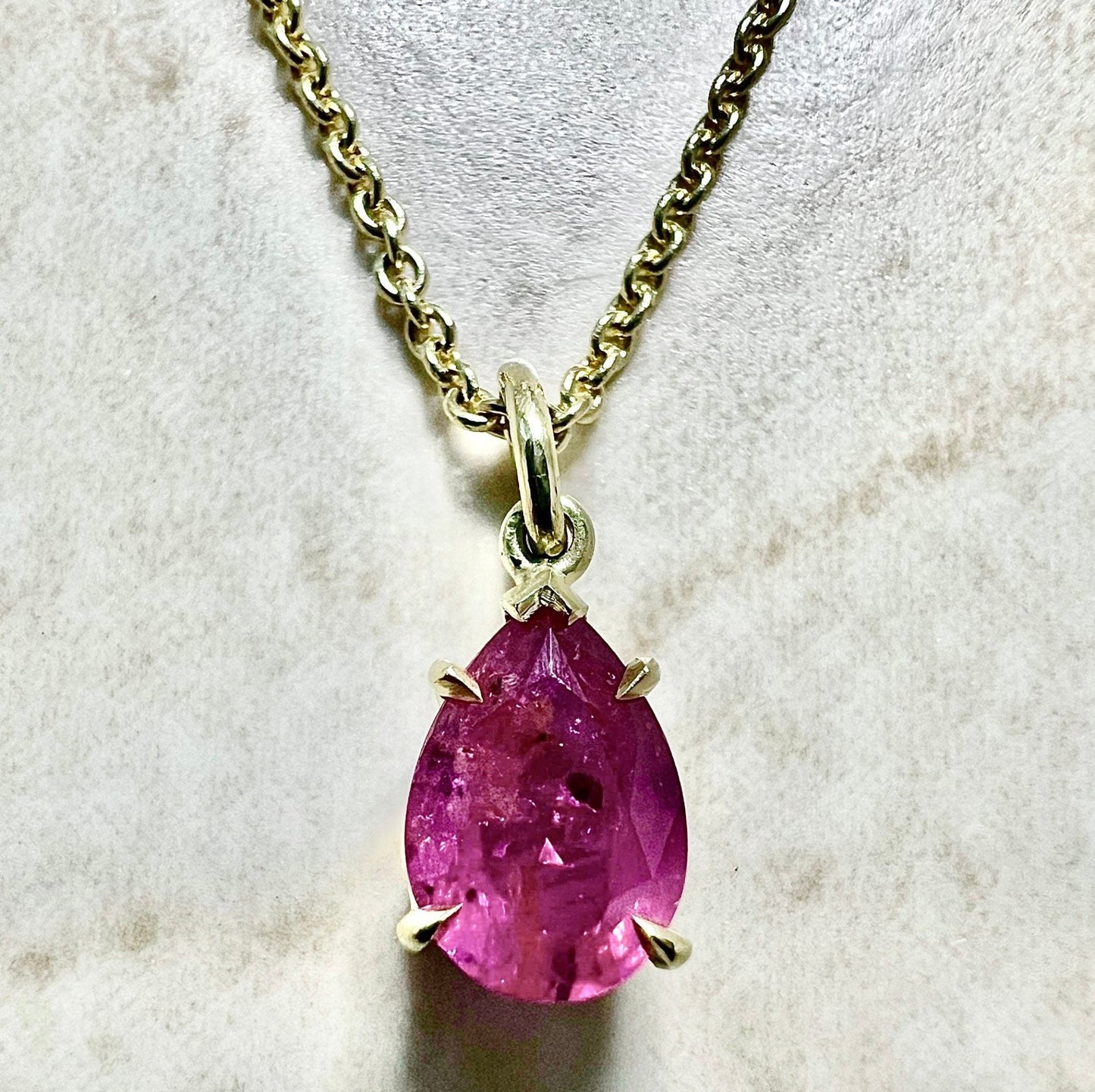 18 Karat Yellow Gold 1.10 Carat Untreated Pear Shape Ruby Solitaire Pendant Necklace - WeilJewelry