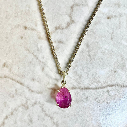 18K Untreated Ruby Pendant Necklace - Yellow Gold Pear Shape Ruby Necklace - Ruby Solitaire Necklace -Natural Ruby Pendant-Black Friday Sale