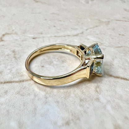 18K Aquamarine & Sapphire Ring  - Yellow Gold Aquamarine Ring - Three Stone Aquamarine Ring - Aquamarine Engagement Ring - Birthstone Rings