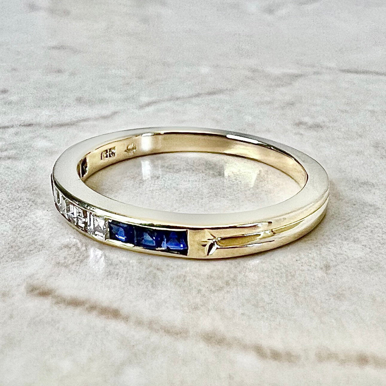 Men's 14K Two Tone Gold Sapphire Band Ring