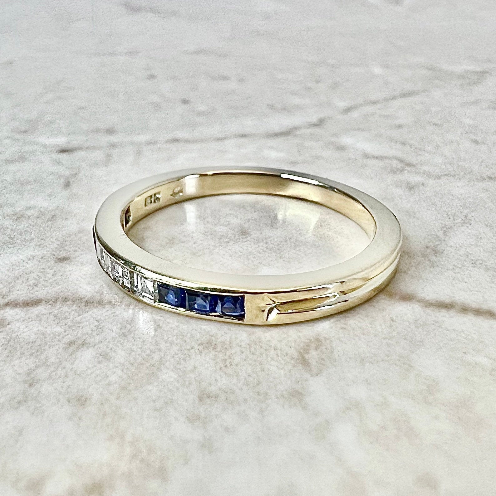 18K Sapphire & Diamond Band Ring By Carvin French - Handcrafted Yellow Gold Sapphire Band - Sapphire Ring - Anniversary Ring - Wedding Ring