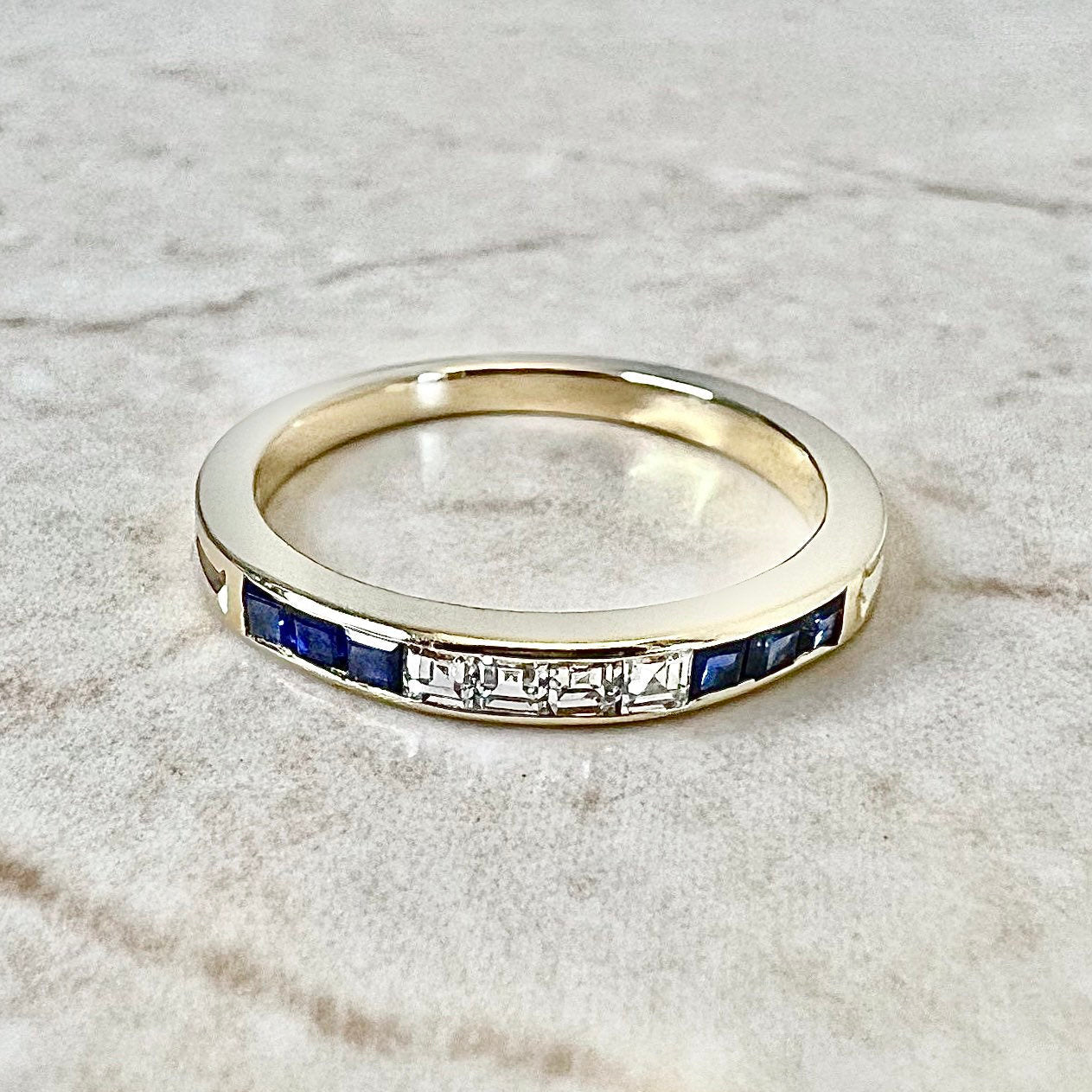 18K Sapphire & Diamond Band Ring By Carvin French - Handcrafted Yellow Gold Sapphire Band - Sapphire Ring - Anniversary Ring - Wedding Ring
