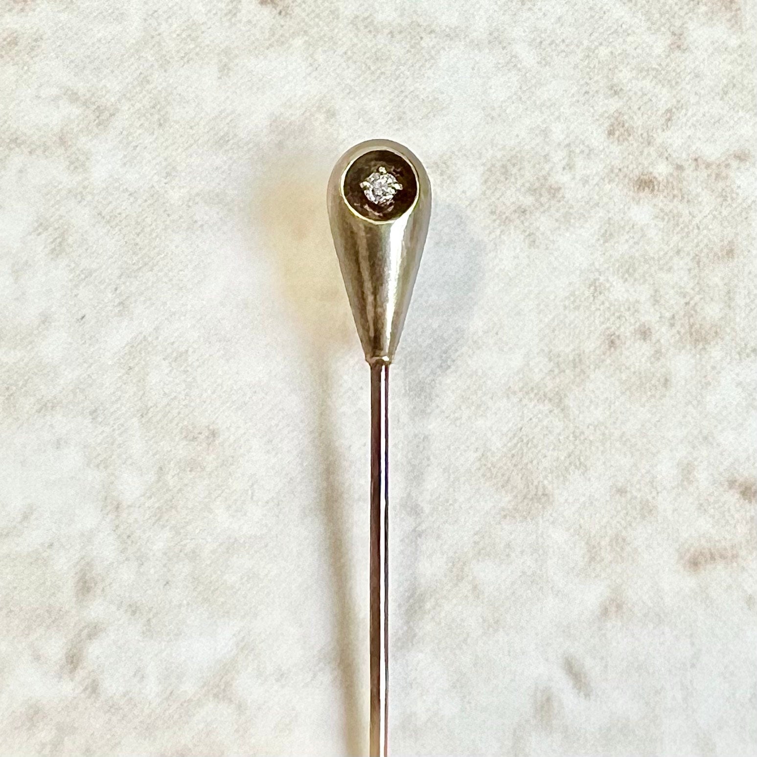 Antique 14K Gold Diamond Stick Pin - Diamond Solitaire Stick Pin - Antique Stick Pin - Gold Stick Pin - Diamond Lapel Pin - Vintage Hat Pin