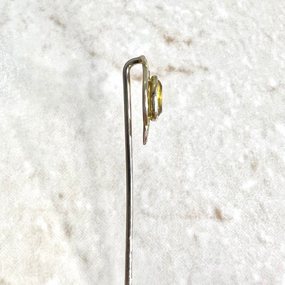 Antique 14 Karat Gold Oval Yellow Tourmaline Stick Pin / Lapel Pin - WeilJewelry