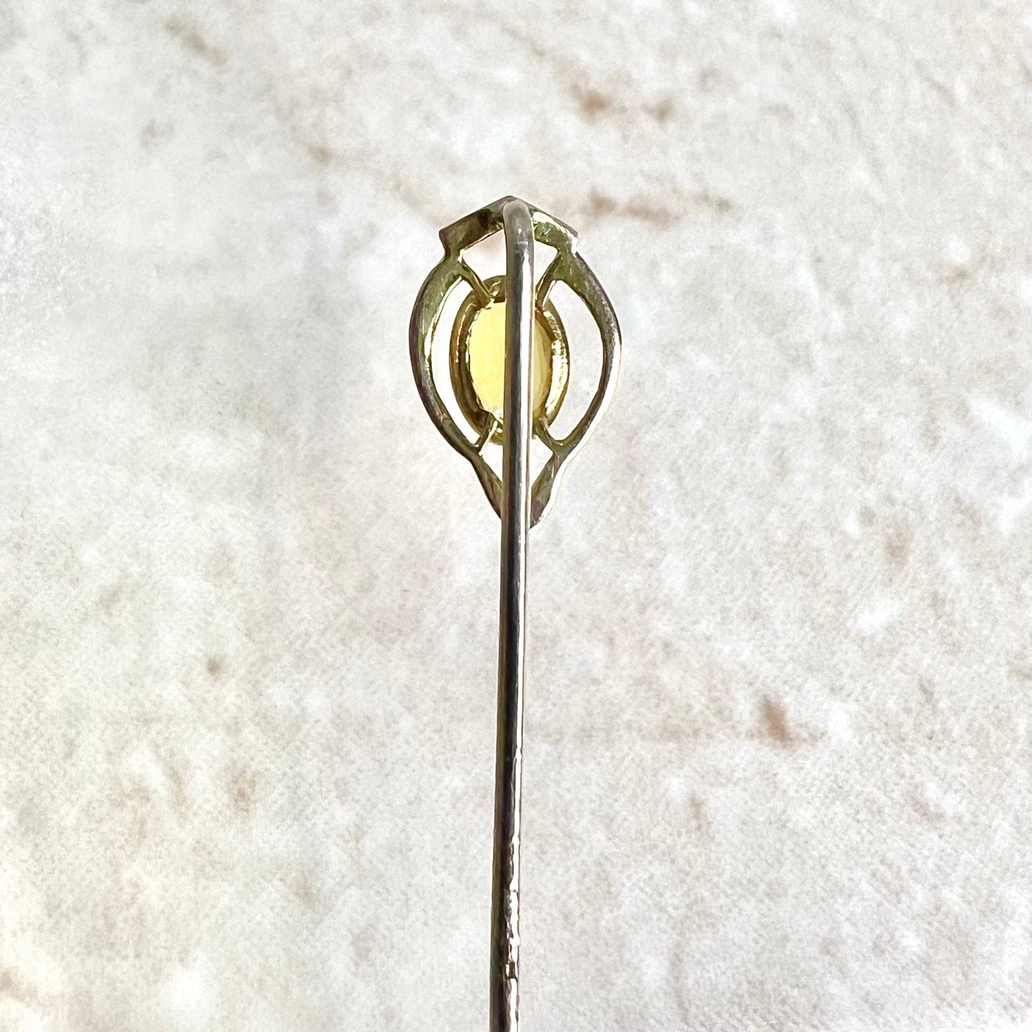 Antique 14 Karat Gold Oval Yellow Tourmaline Stick Pin / Lapel Pin - WeilJewelry