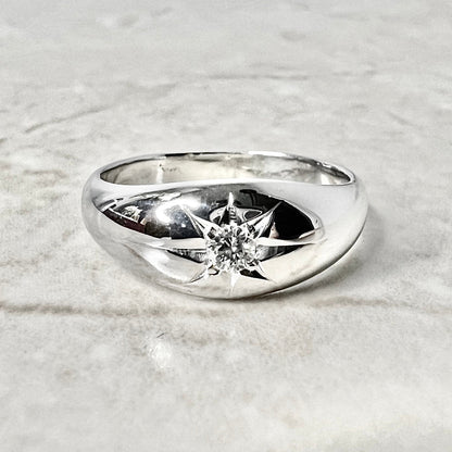 Antique 14K Gypsy Diamond Solitaire Ring - White Gold Diamond Ring - Starburst Ring - Diamond Engagement Ring - Diamond Wedding Ring