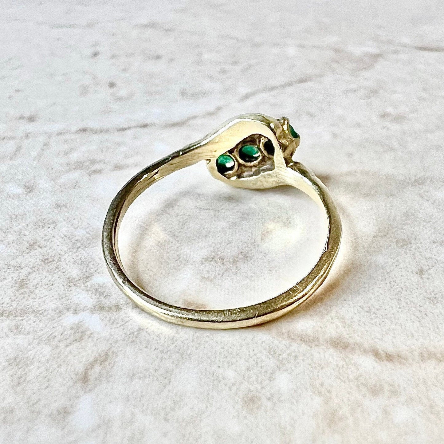 Antique 14 Karat Yellow Gold Natural Emerald Three - Stone Ring - WeilJewelry